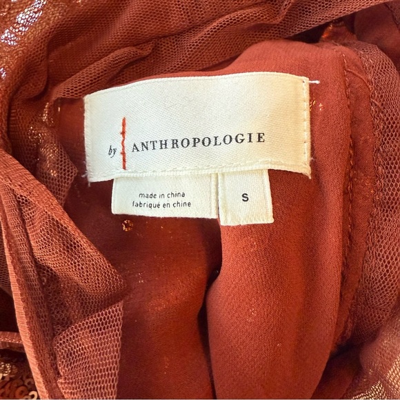 Anthropologie Copper Sequin Embroidered Blouse, Tie Back, Size S - Picture 4 of 10